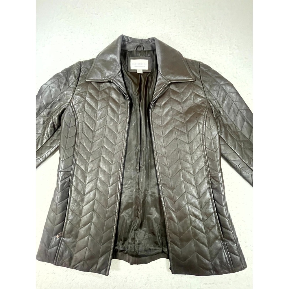 Worthington Genuine Lambskin Leather Jacket Men Medium Black Quilted Long Sleeve